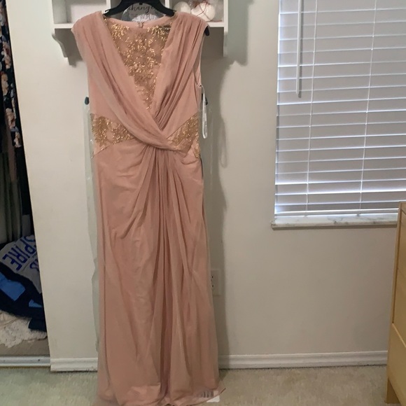 tadashi shoji rose gold dress Gita Draped Metallic Halter Gown Tadashi Shoji Official Online Boutique